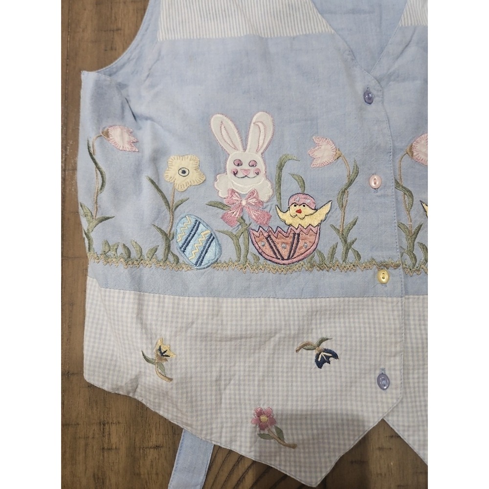 Vintage Tantrum Blues Vest Easter Floral Bunny Chick Cotton Cottage Grandmacore - Picture 5 of 13